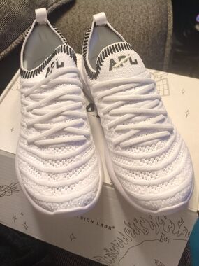 APL Kids White Knit Slip-On Sneakers with Black Collar Accents